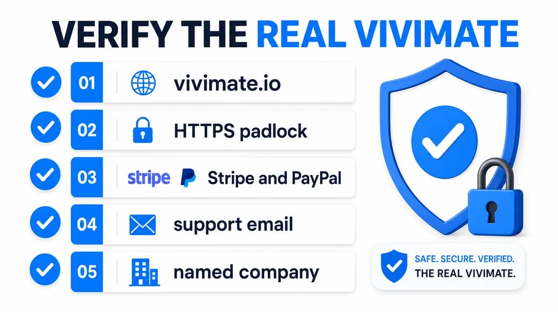 Checklist for spotting the official Vivimate site